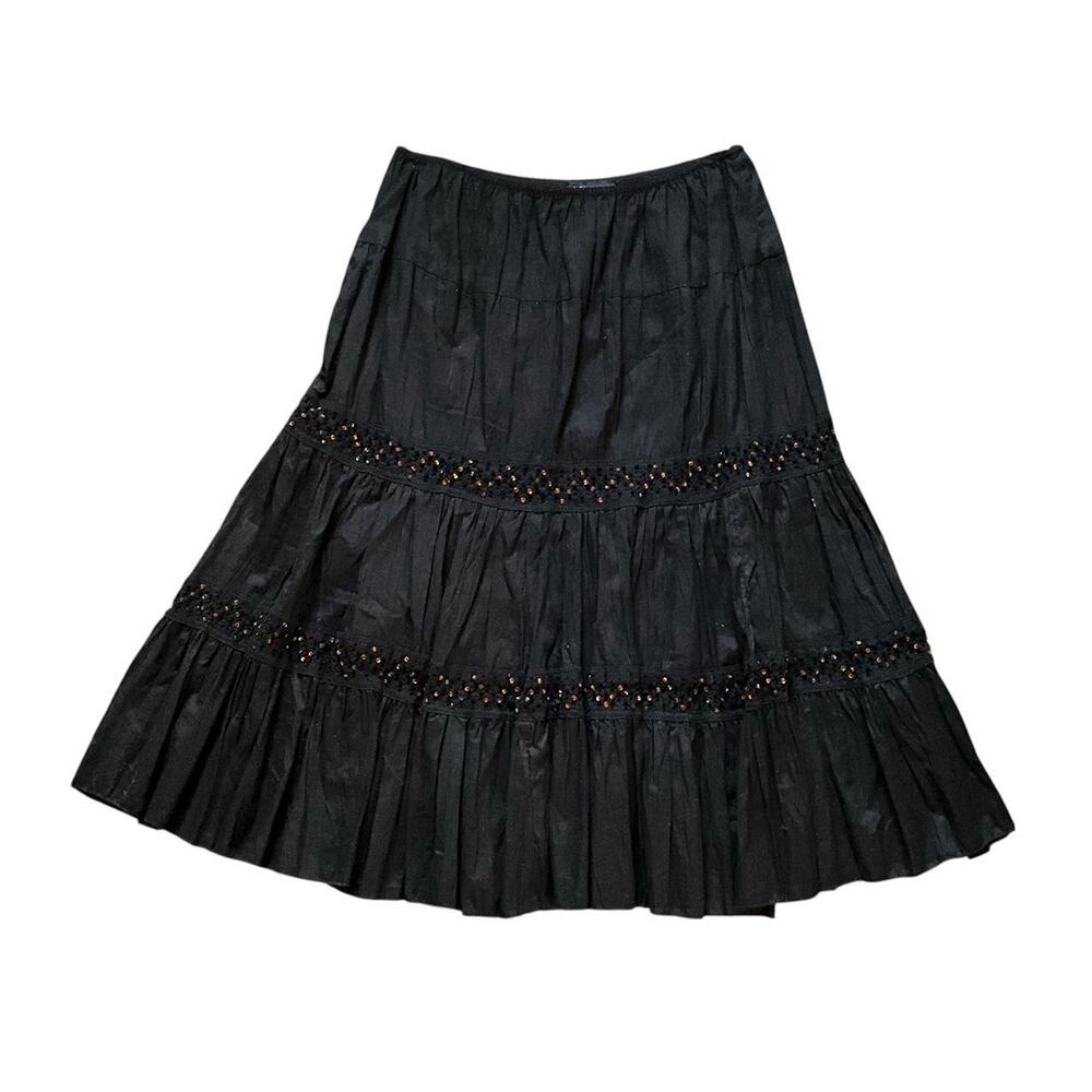 Grace Eleventes Black Beaded Tiered Skirt: Y2K, Modern